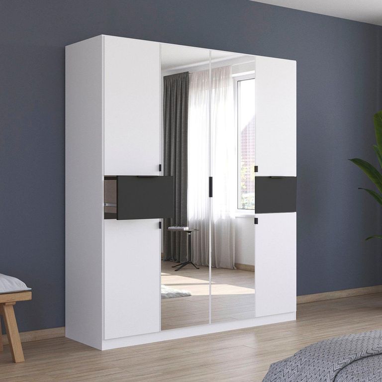 Rauch Ticao 181cm 6 Door Combi Wardrobe - Alpine White and Metallic Dark Grey