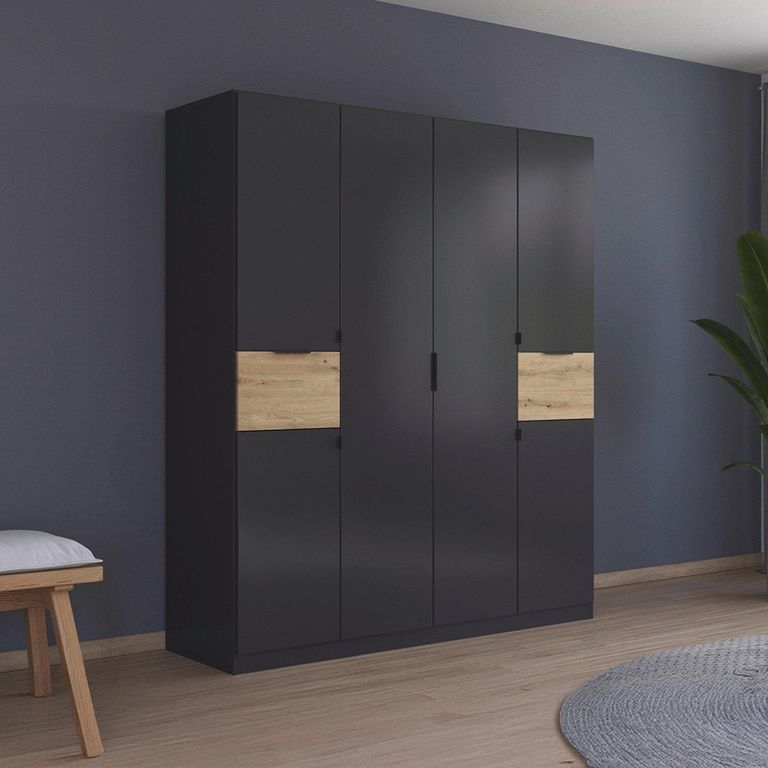Rauch Ticao 181cm 6 Door Wardrobe - Metallic Dark Grey and Artisan Oak