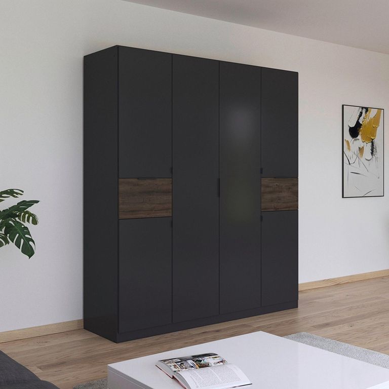 Rauch Ticao 181cm 6 Door Wardrobe - Metallic Dark Grey and Atlantic Dark Oak