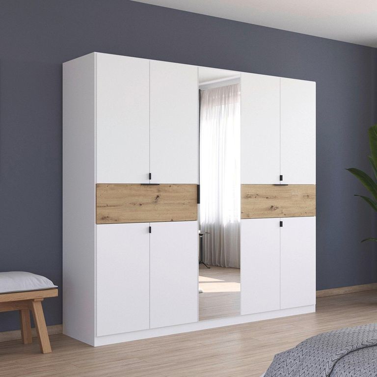 Rauch Ticao 226cm 9 Door Combi Wardrobe - Alpine White and Artisan Oak
