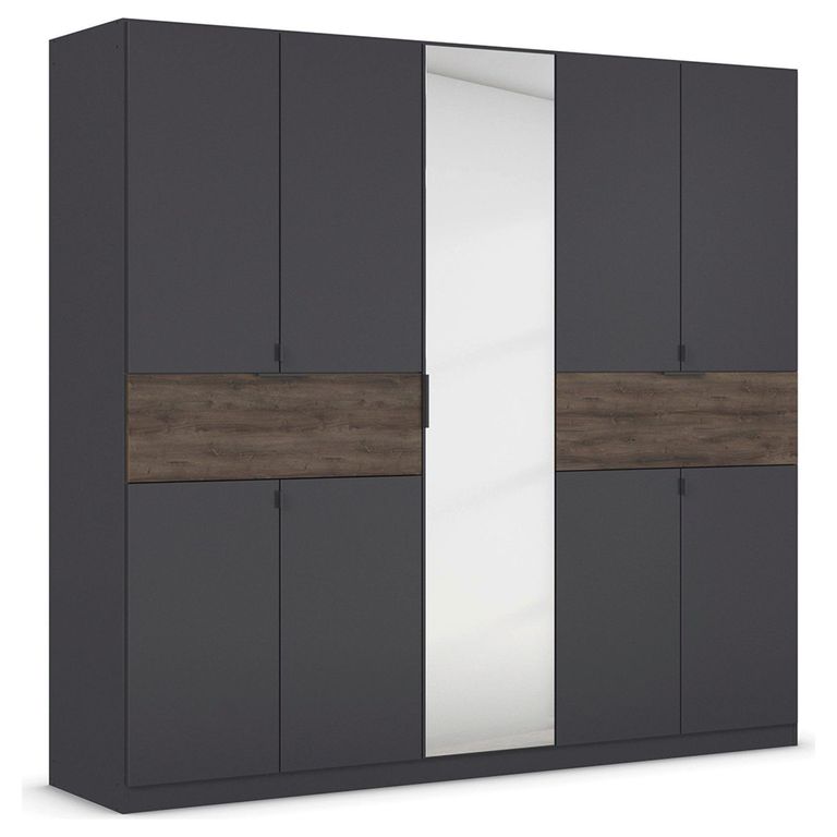 Rauch Ticao 226cm 9 Door Combi Wardrobe - Metallic Dark Grey and Atlantic Dark Oak