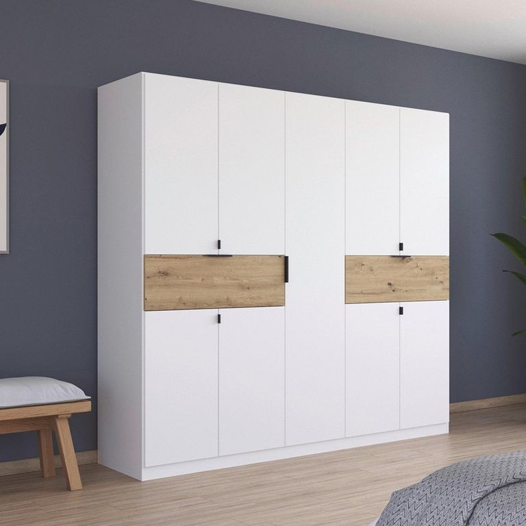 Rauch Ticao 226cm 9 Door Wardrobe - Alpine White and Artisan Oak