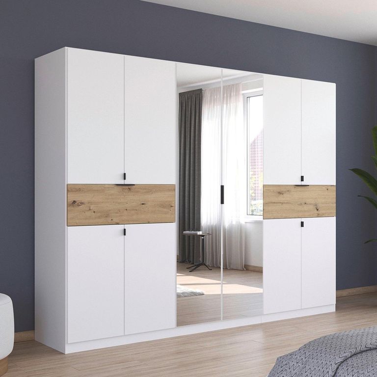 Rauch Ticao 271cm 10 Door Combi Wardrobe - Alpine White and Artisan Oak