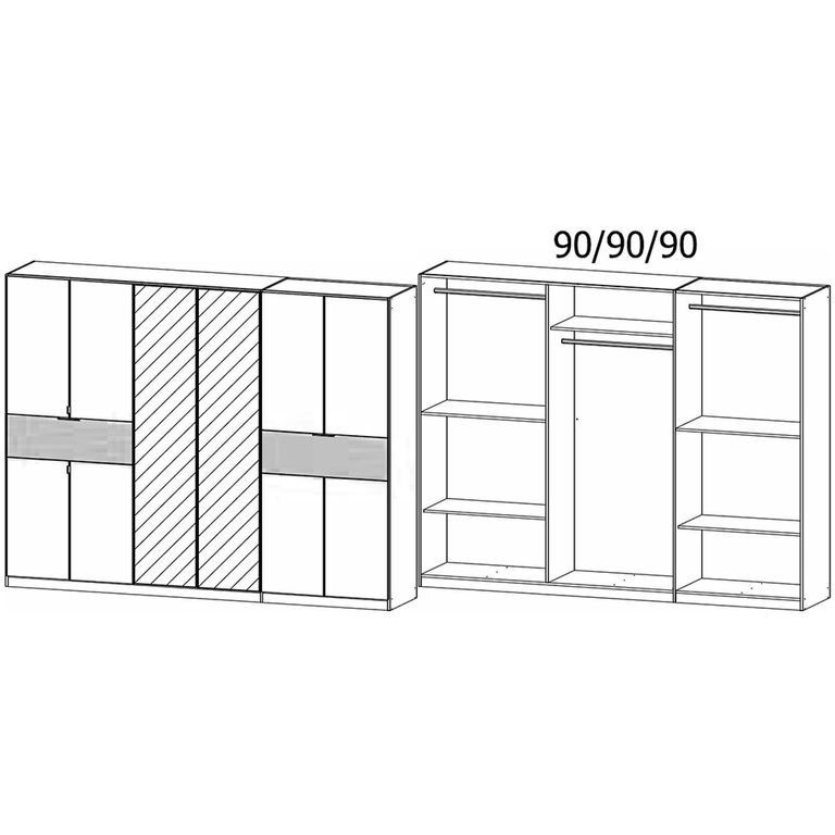Rauch Ticao 271cm 10 Door Combi Wardrobe - Alpine White and Metallic Dark Grey