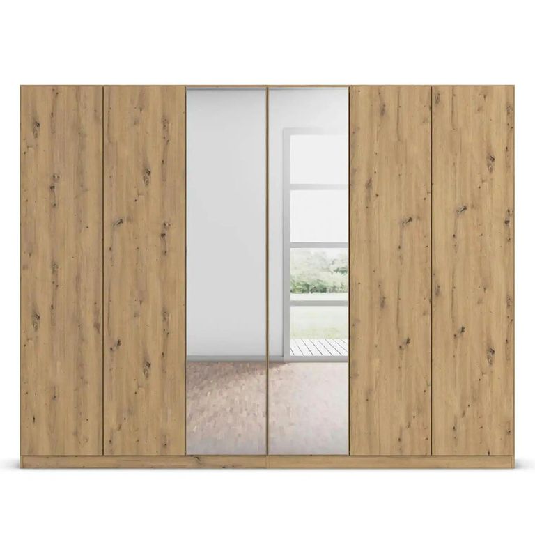 Rauch Wingview Lite 271cm 6 Door Wardrobe with Mirror - Artisan Oak