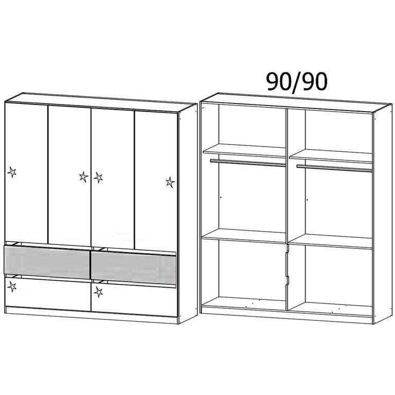 Rauch Winnipeg 181cm 4 Door Wardrobe - Metallic Dark Grey High Gloss and Halifax Oak