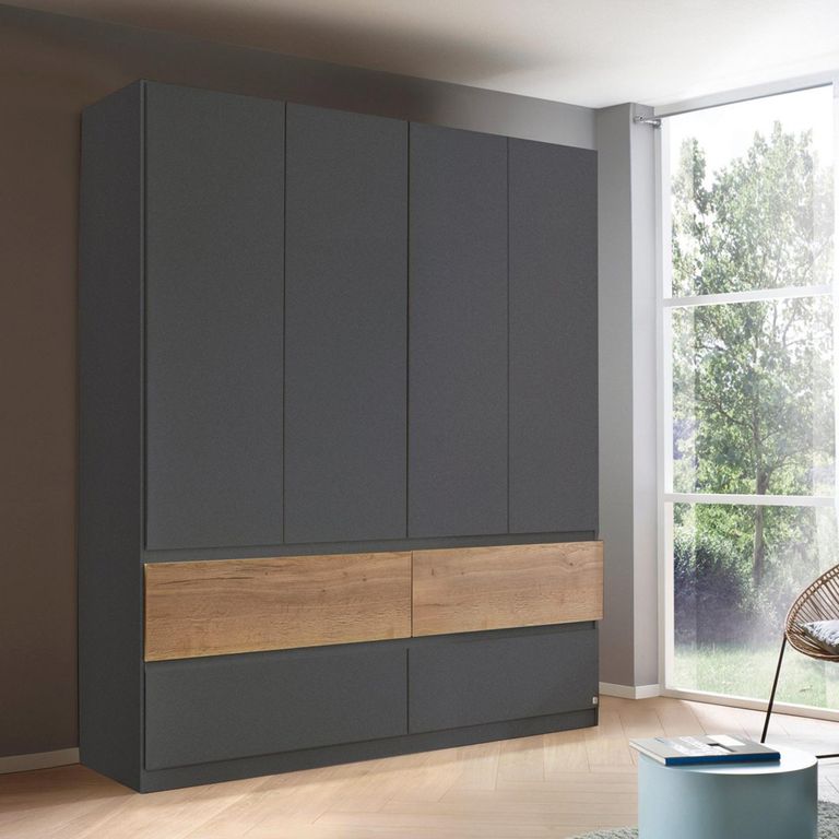 Rauch Winnipeg 181cm 4 Door Wardrobe - Metallic Dark Grey and Halifax Oak
