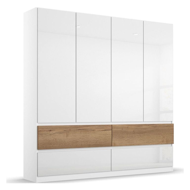 Rauch Winnipeg 181cm 4 Door Wardrobe with Lighting - Alpine White High Gloss and Halifax Oak
