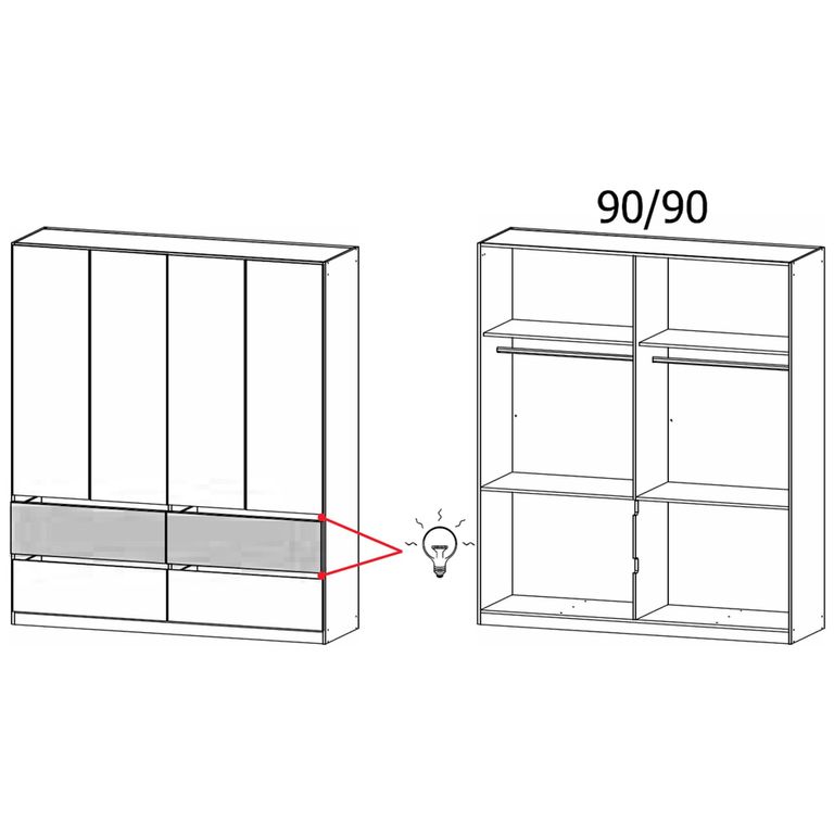 Rauch Winnipeg 181cm 4 Door Wardrobe with Lighting - Metallic Dark Grey and Halifax Oak