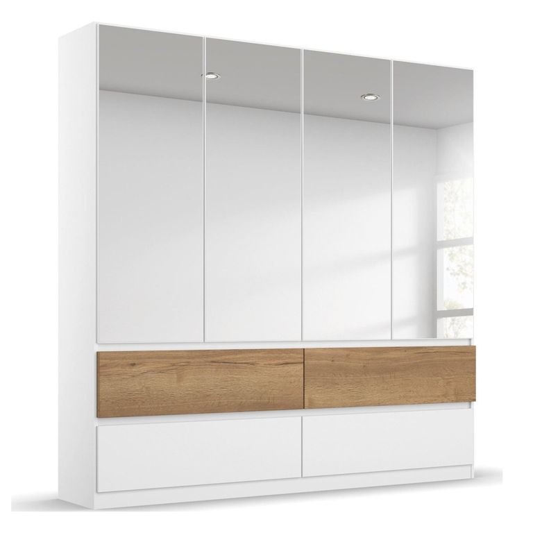Rauch Winnipeg 181cm 4 Door Wardrobe with Mirror - Alpine White and Halifax Oak