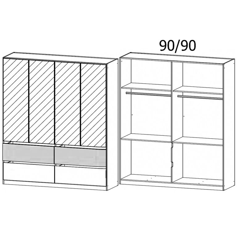 Rauch Winnipeg 181cm 4 Door Wardrobe with Mirror - Metallic Dark Grey and Halifax Oak