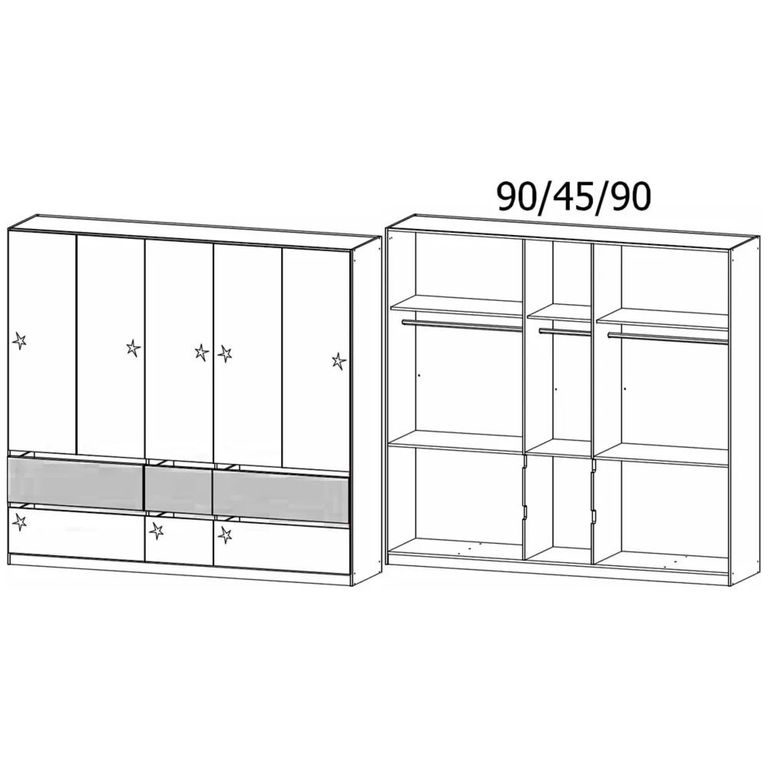 Rauch Winnipeg 226cm 5 Door Wardrobe - Alpine White High Gloss and Halifax Oak