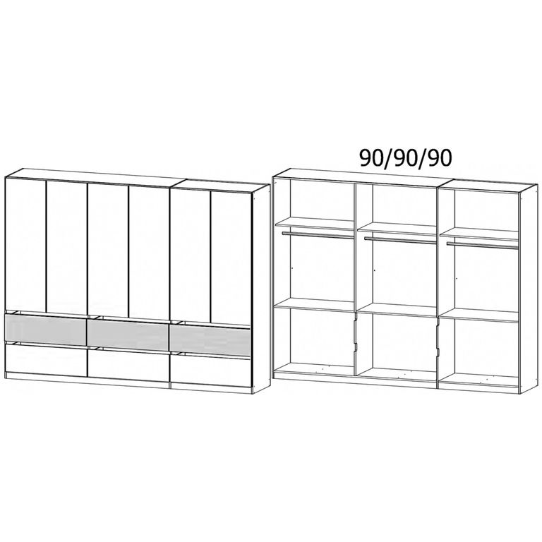 Rauch Winnipeg 271cm 6 Door Wardrobe - Metallic Dark Grey and Halifax Oak