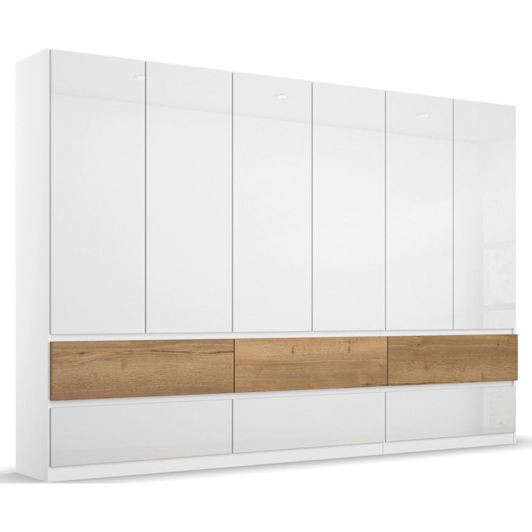 Rauch Winnipeg 271cm 6 Door Wardrobe with Lighting - Alpine White High Gloss and Halifax Oak