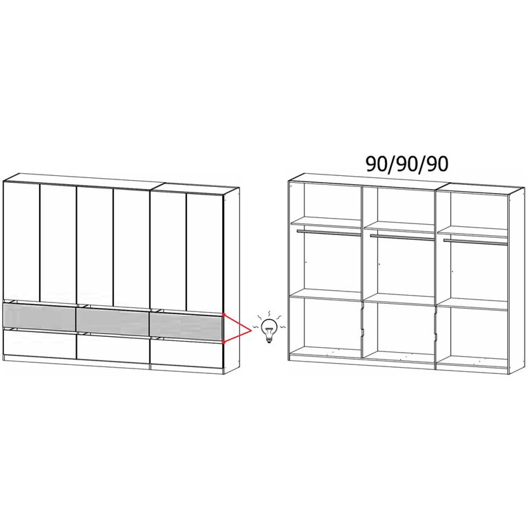Rauch Winnipeg 271cm 6 Door Wardrobe with Lighting - Alpine White and Halifax Oak