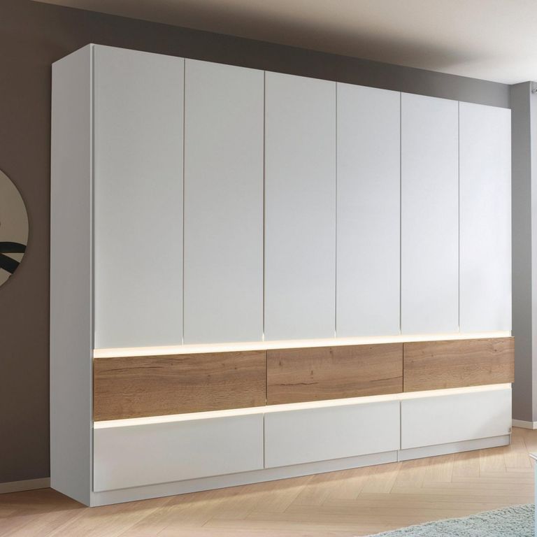 Rauch Winnipeg 271cm 6 Door Wardrobe with Lighting - Alpine White and Halifax Oak