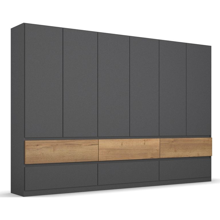 Rauch Winnipeg 271cm 6 Door Wardrobe with Lighting - Metallic Dark Grey and Halifax Oak