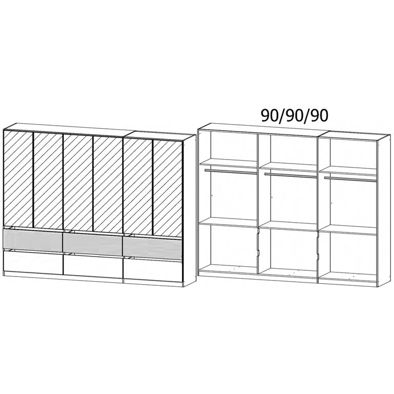 Rauch Winnipeg 271cm 6 Door Wardrobe with Mirror - Alpine White and Halifax Oak