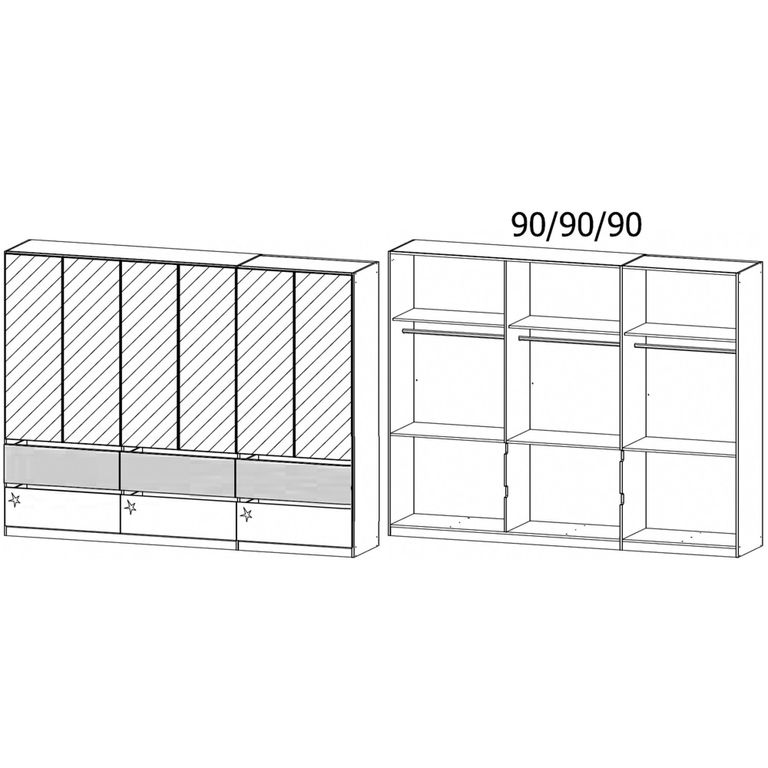 Rauch Winnipeg 271cm 6 Door Wardrobe with Mirror - Metallic Dark Grey High Gloss and Halifax Oak