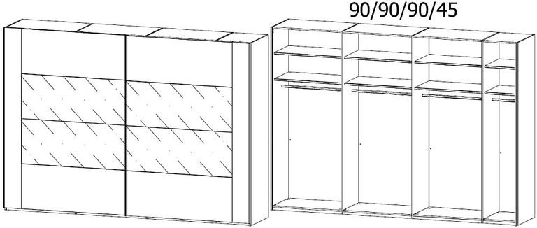 Rauch Xtend 316cm White and Silk Grey Glass 2 Door Sliding Wardrobe