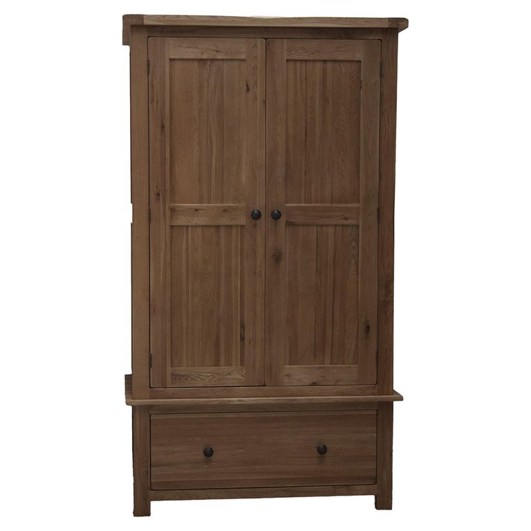 Rustic Oak Wardrobe - 2 Door - 1 Drawer - Oak