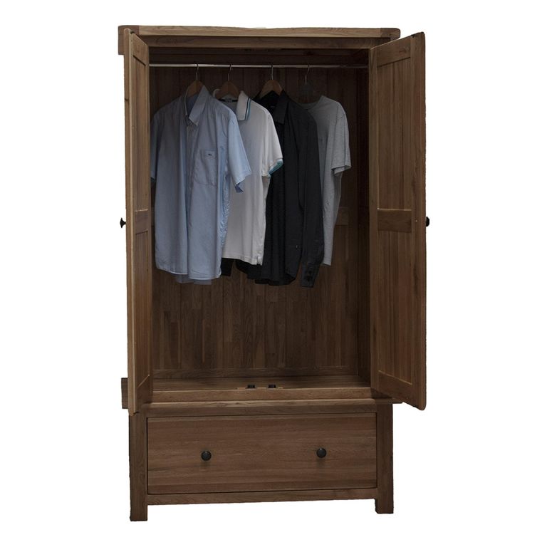 Rustic Oak Wardrobe - 2 Door - 1 Drawer - Oak