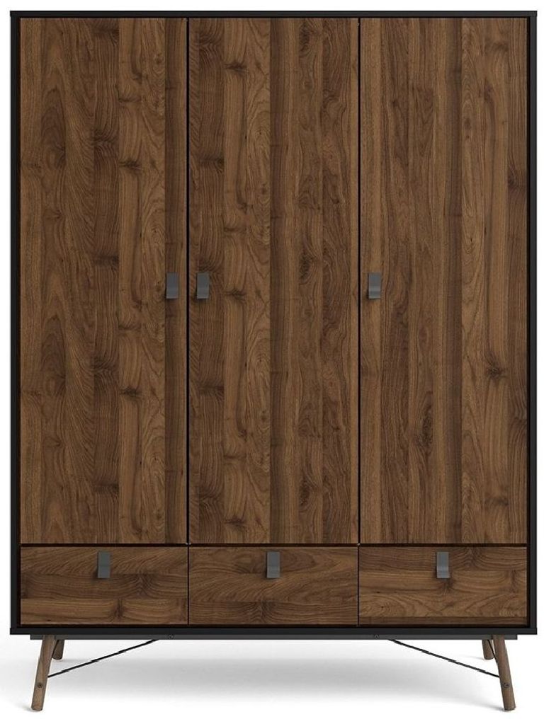 Ry Black 3 Door 3 Drawer Wardrobe