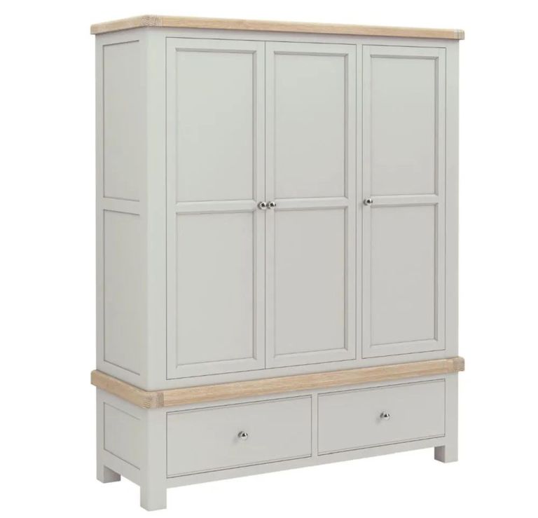 Salcombe Wardrobe - 3 Door 2 Drawer - Grey Oak