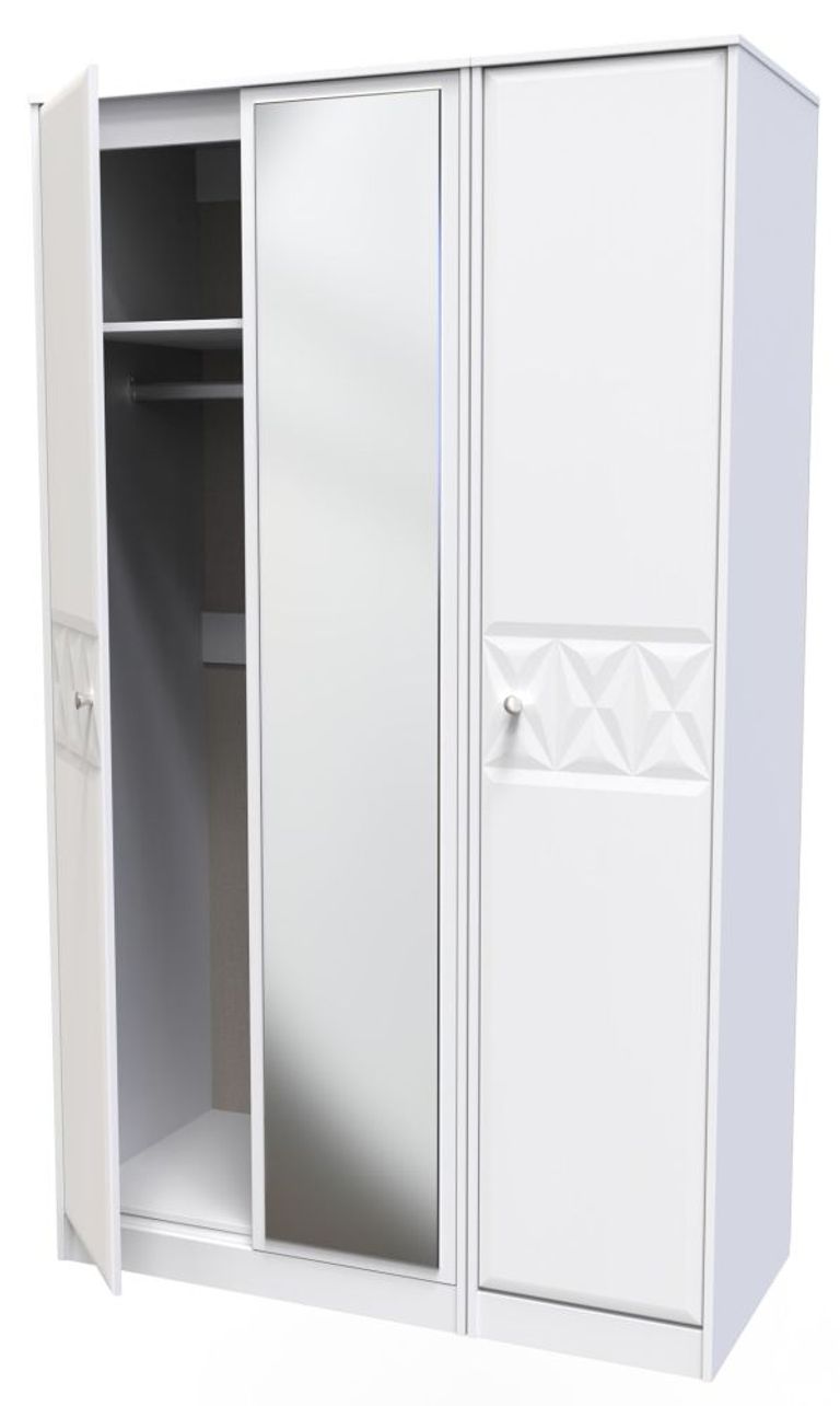 San Jose White 3 Door Tall Triple Wardrobe - 1 Mirror