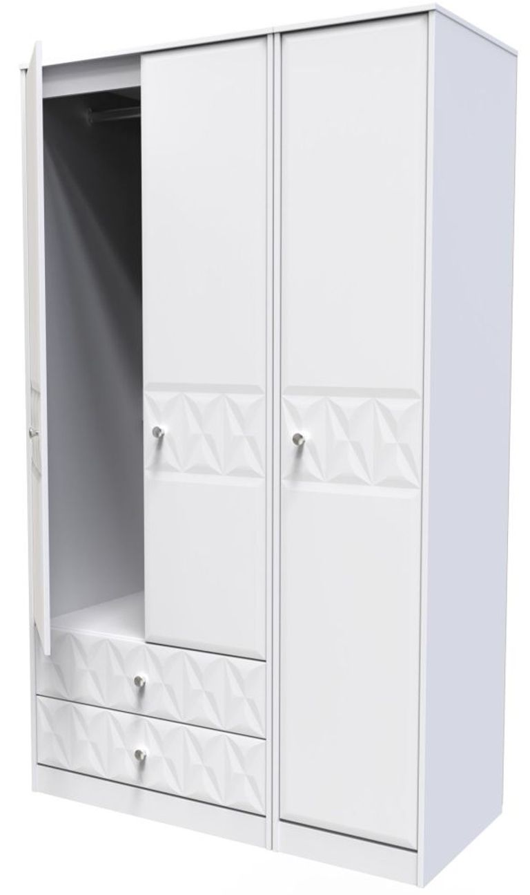 San Jose White 3 Door Tall Triple Wardrobe - LHF 2 Drawers