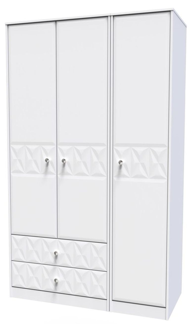 San Jose White 3 Door Tall Triple Wardrobe - LHF 2 Drawers