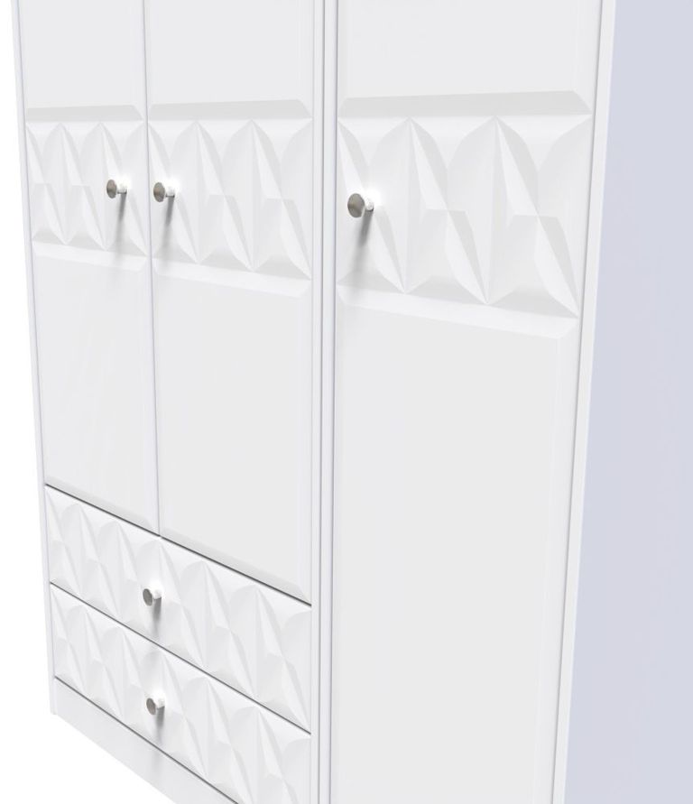 San Jose White 3 Door Tall Triple Wardrobe - LHF 2 Drawers