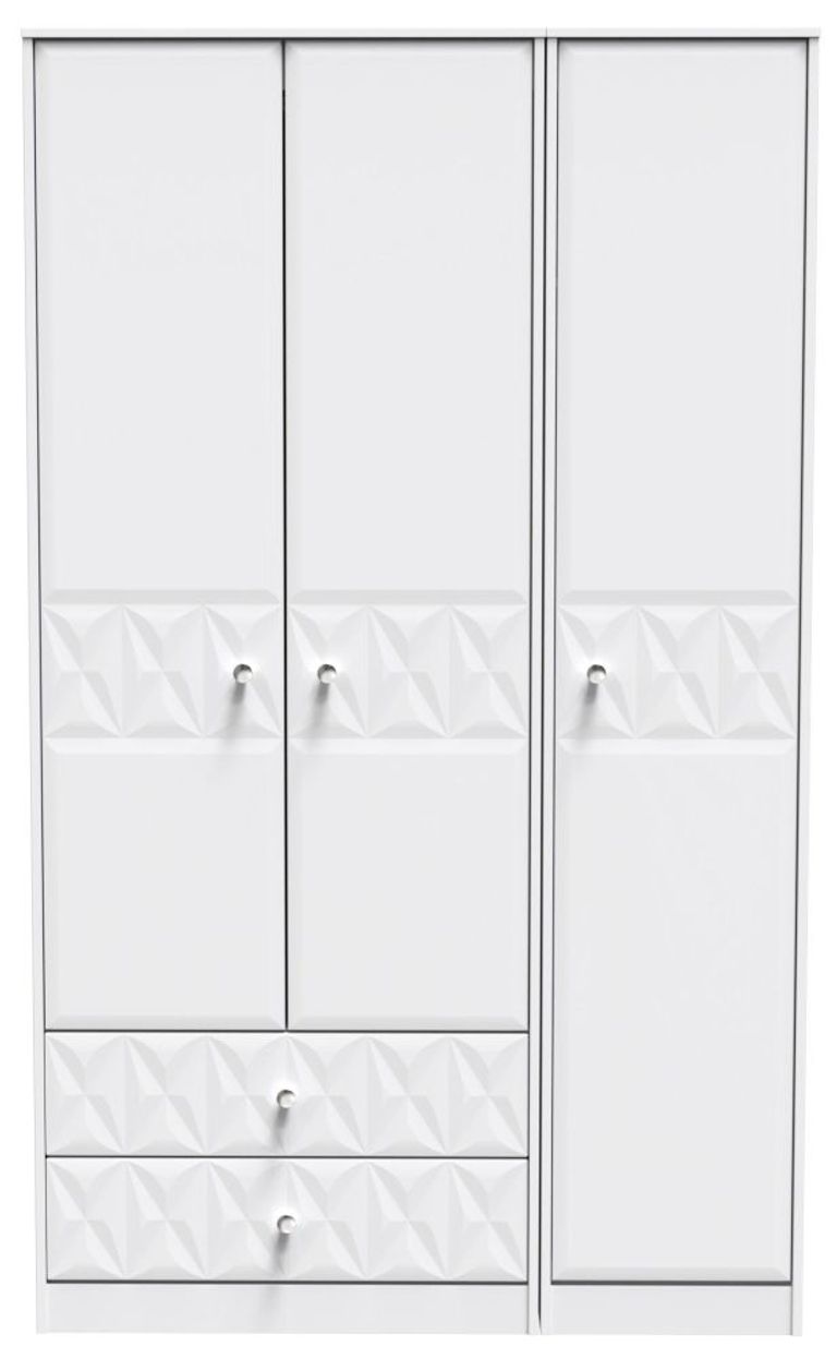 San Jose White 3 Door Tall Triple Wardrobe - LHF 2 Drawers