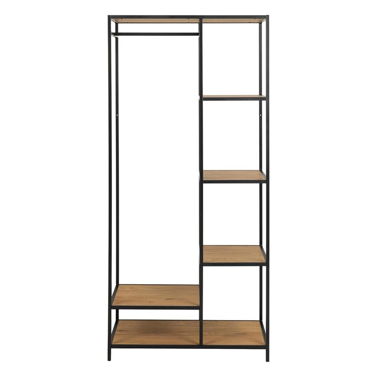 Seaford Open Wardrobe - Oak and Black Metal