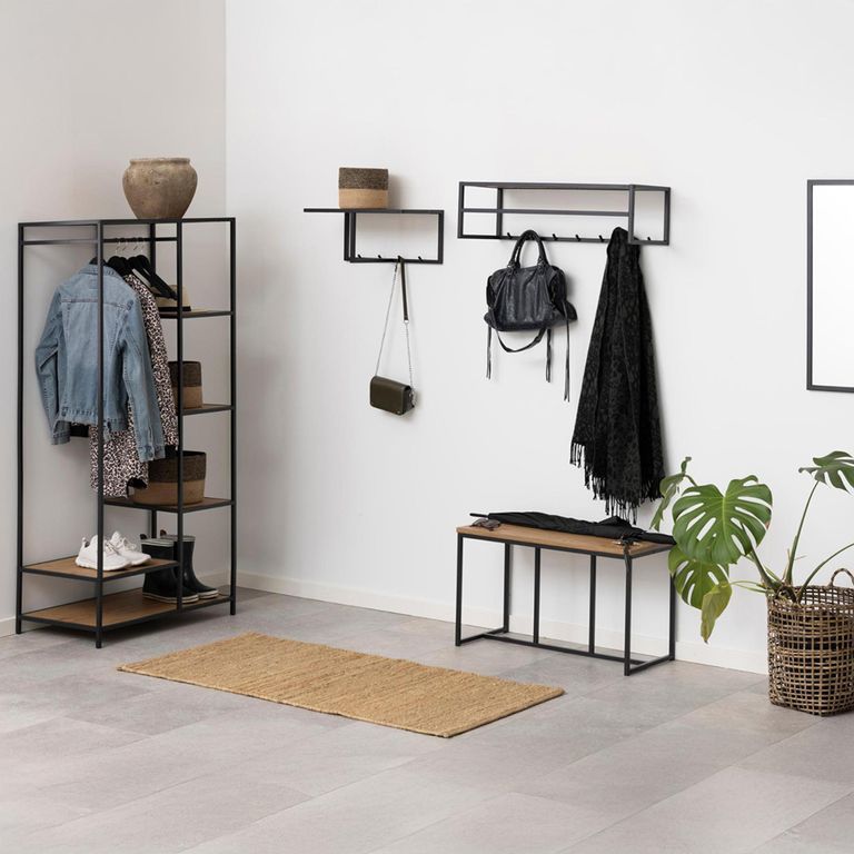 Seaford Open Wardrobe - Oak and Black Metal