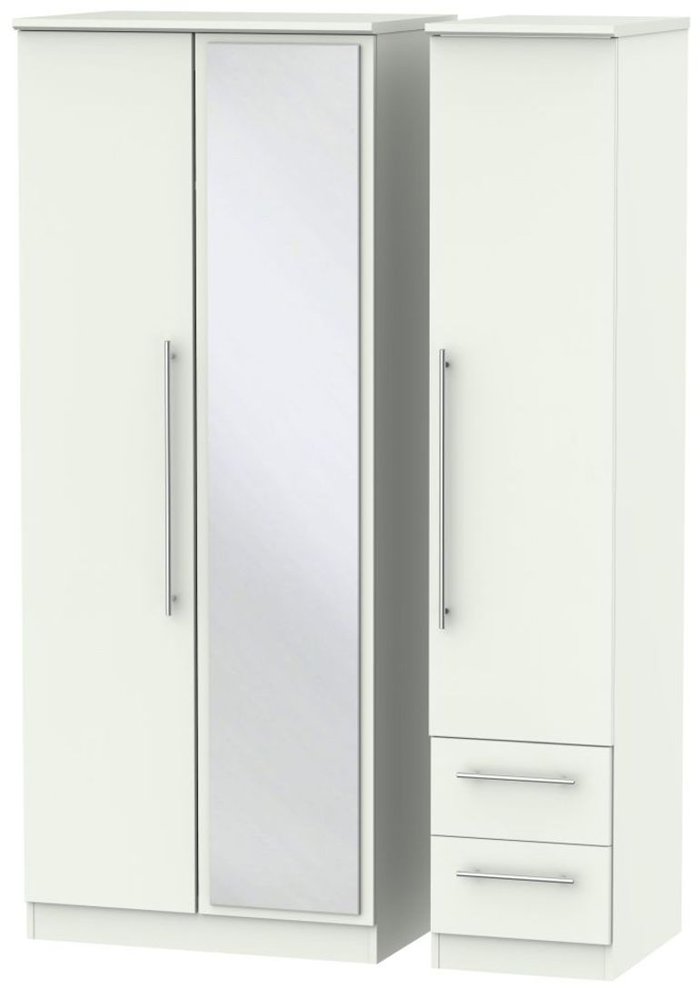 Sherwood Porcelain 3 Door Combi Wardrobe - 1 Mirror and RHF 2 Drawers