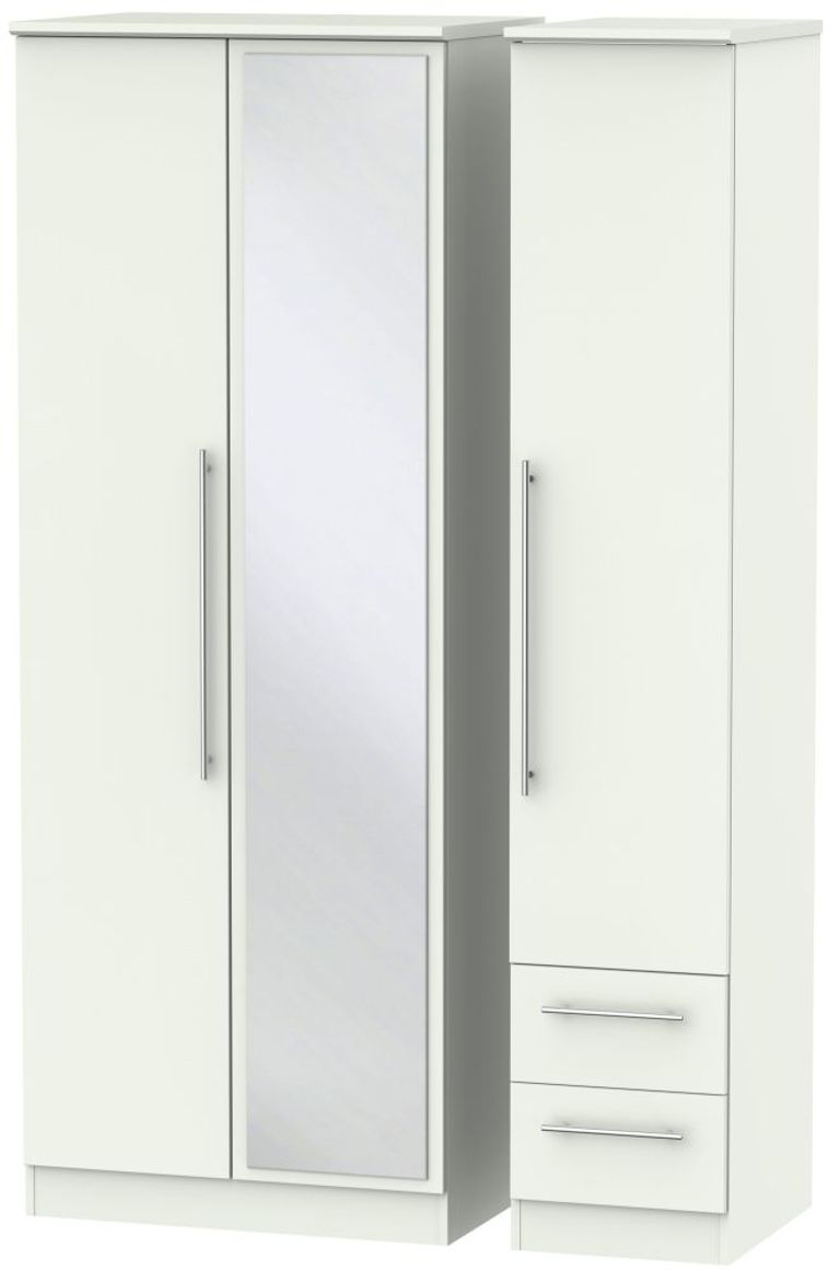 Sherwood Porcelain 3 Door Tall Combi Wardrobe - 1 Mirror and RHF 2 Drawers
