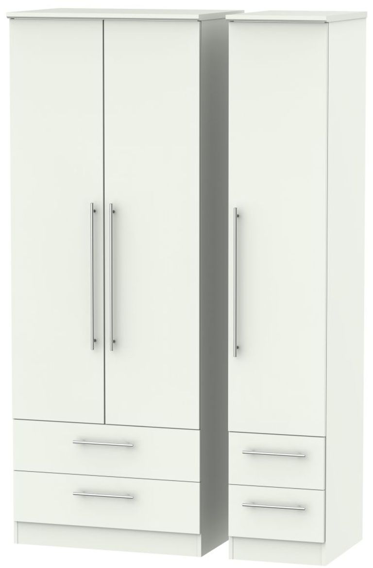 Sherwood Porcelain 3 Door Tall Triple Wardrobe - 4 Drawers