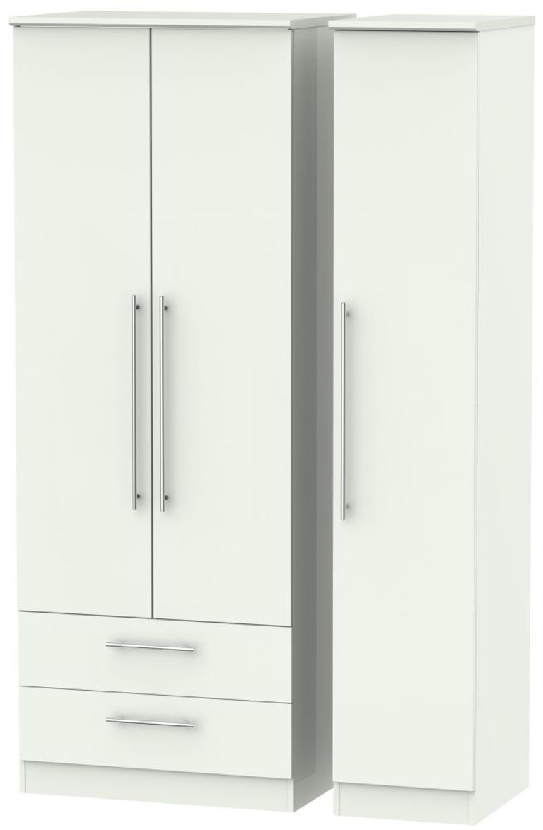 Sherwood Porcelain 3 Door Tall Triple Wardrobe - LHF 2 Drawers
