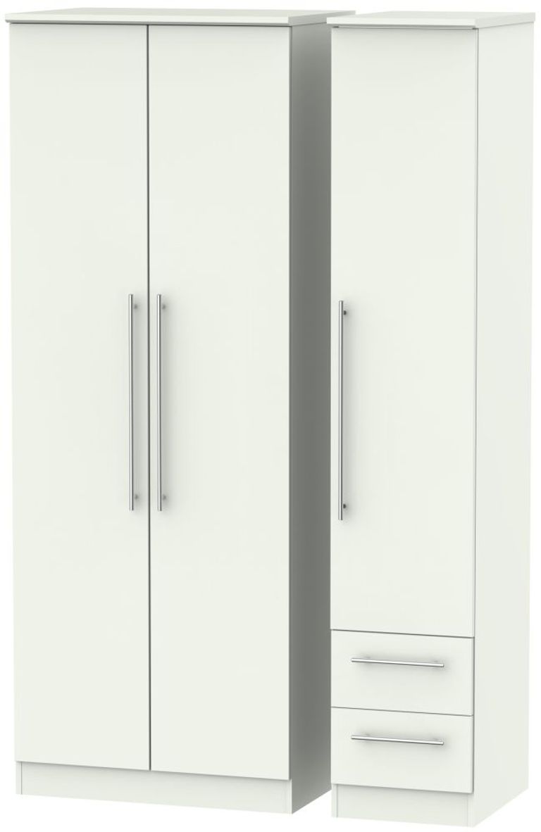 Sherwood Porcelain 3 Door Tall Triple Wardrobe - RHF 2 Drawers