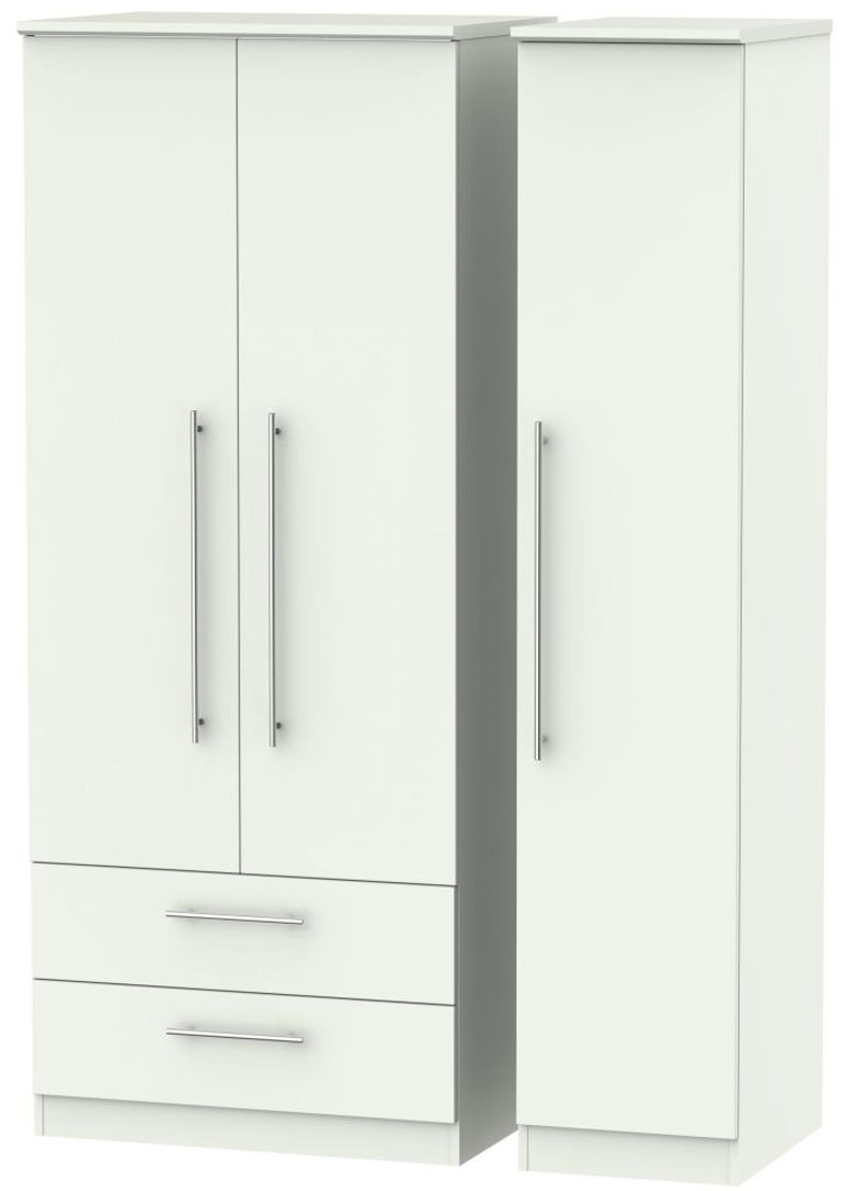 Sherwood Porcelain 3 Door Triple Wardrobe - LHF 2 Drawers