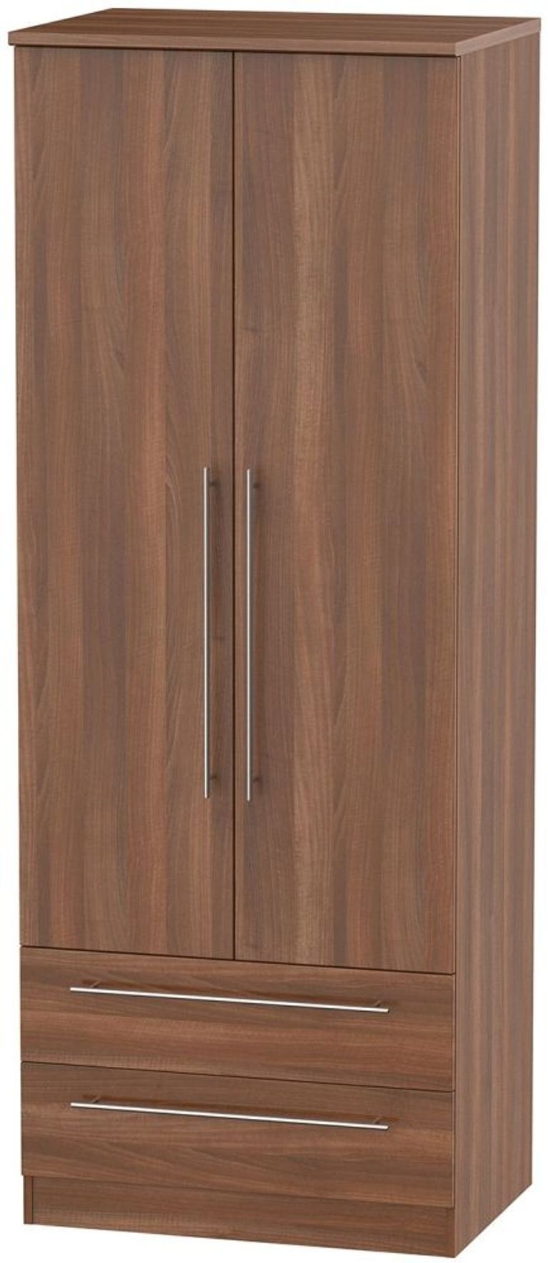 Sherwood Walnut Effect 2 Door 2 Drawer Tall Wardrobe