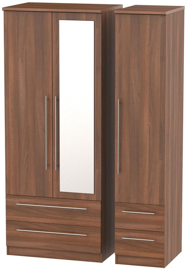 Sherwood Walnut Effect 3 Door Combi Wardrobe - 1 Mirror