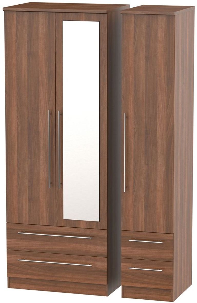 Sherwood Walnut Effect 3 Door Tall Combi Wardrobe - 1 Mirror