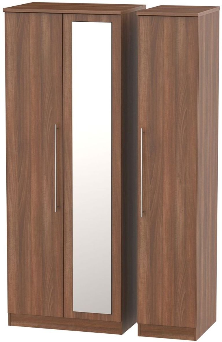 Sherwood Walnut Effect 3 Door Tall Triple Wardrobe - 1 Mirror