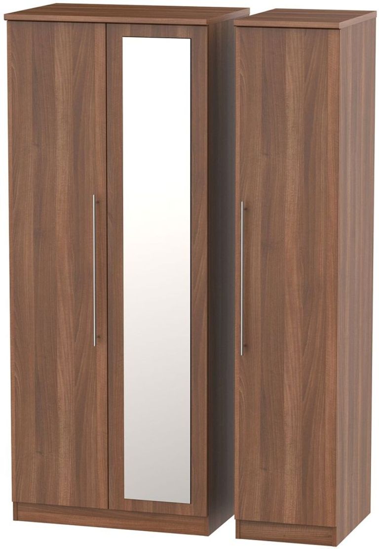Sherwood Walnut Effect 3 Door Triple Wardrobe - 1 Mirror