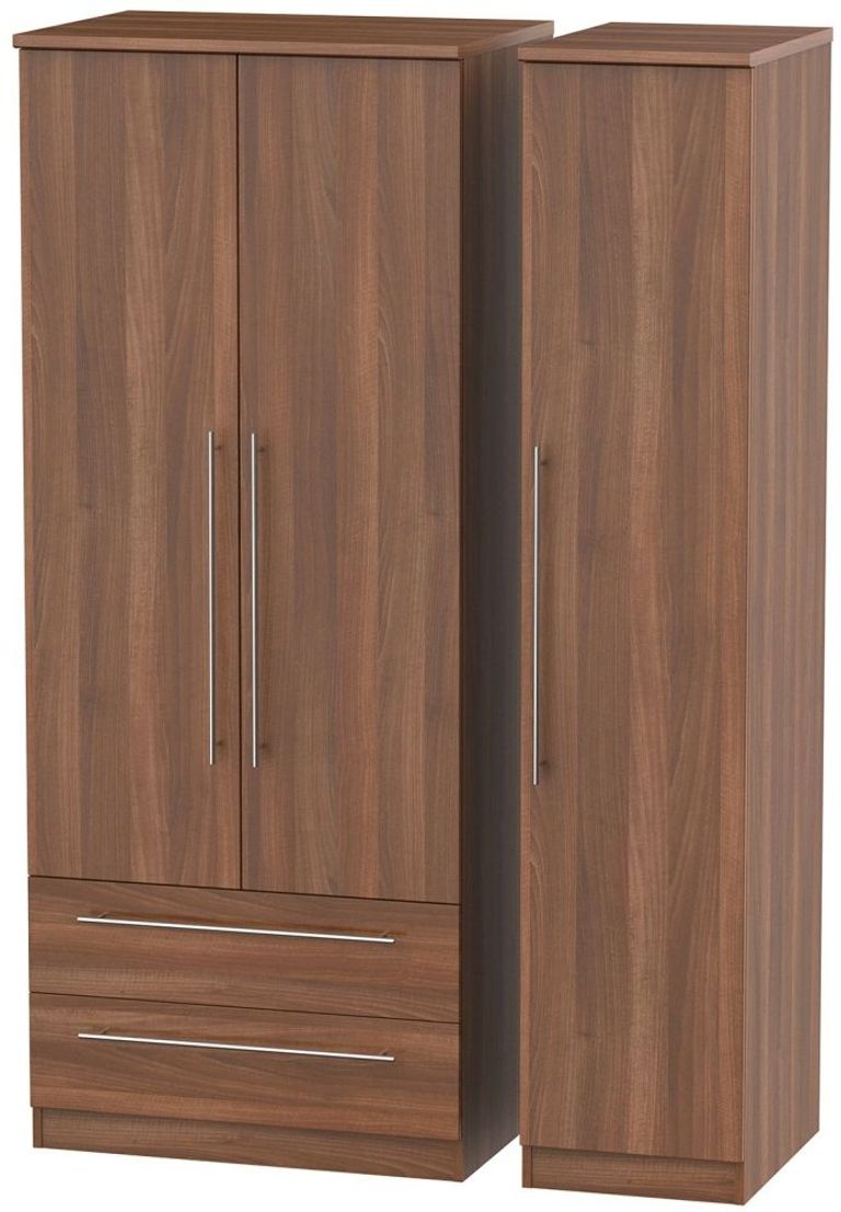 Sherwood Walnut Effect 3 Door Triple Wardrobe - LHF 2 Drawers
