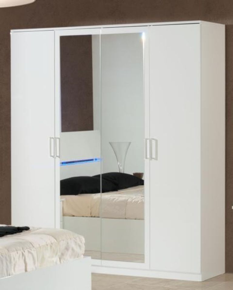 Simona White Italian 4 Door Wardrobe with Mirrors