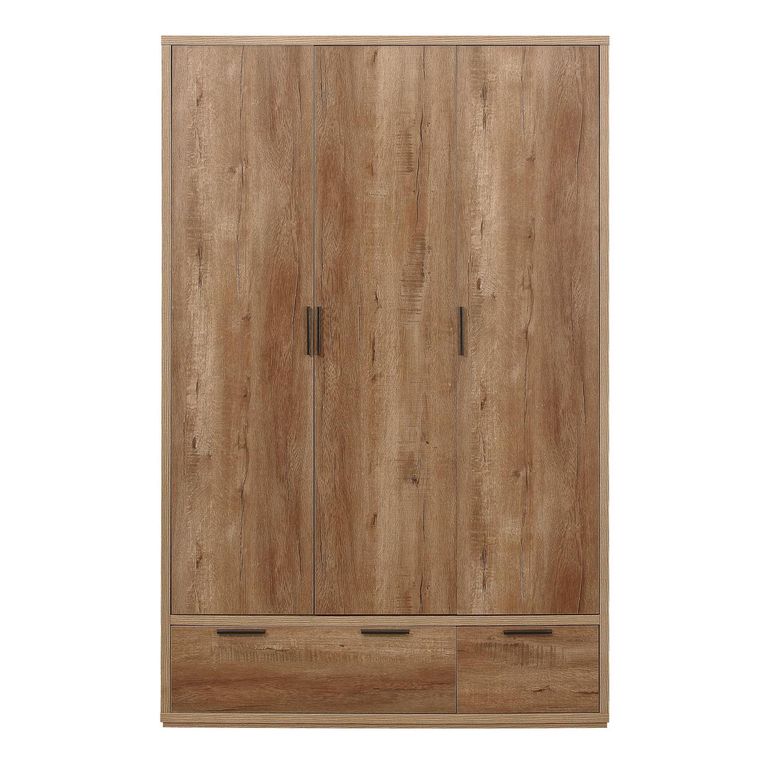 Stockwell Wardrobe - 3 Door - 2 Drawer - Rustic Oak
