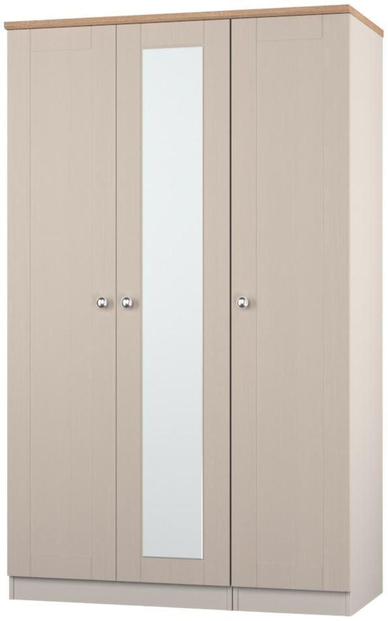 Sussex Cashmere and Oak Effect Oak 3 Door Tall Triple Wardrobe - 1 Mirror